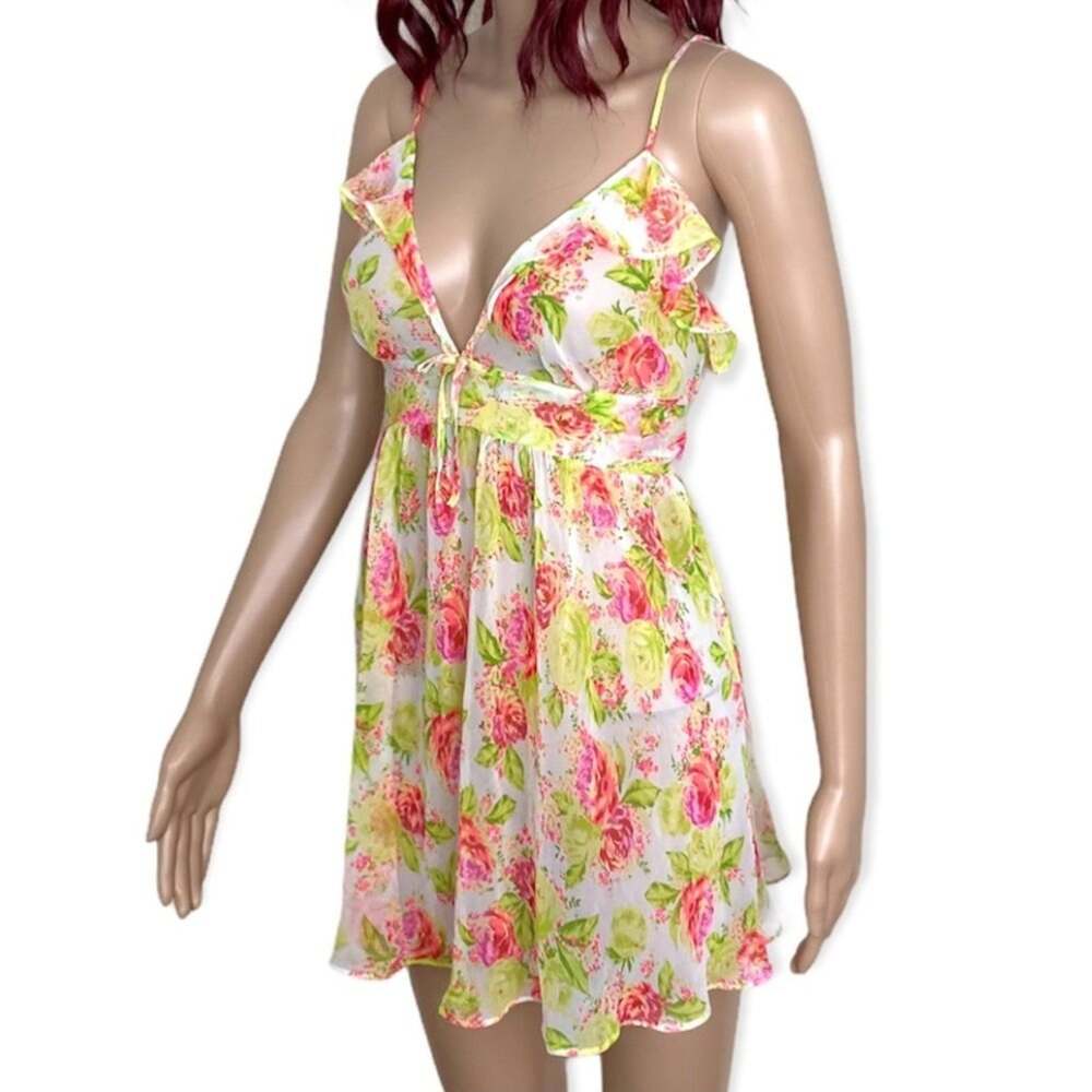 Victoria's Secret Sheer Floral Babydoll Nightie Medium Multicolor